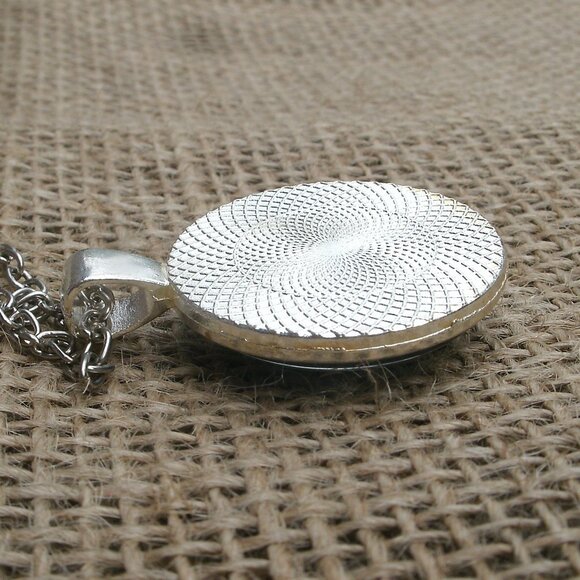 Lotus Flower Pentacle Glass Cabochon Pendant Necklace - Picture 9 of 13